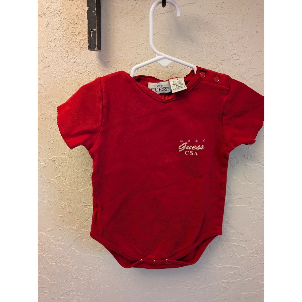 Baby Guess Red‎ Bodysuit Short Sleeve V Neck Snap Closure Infant